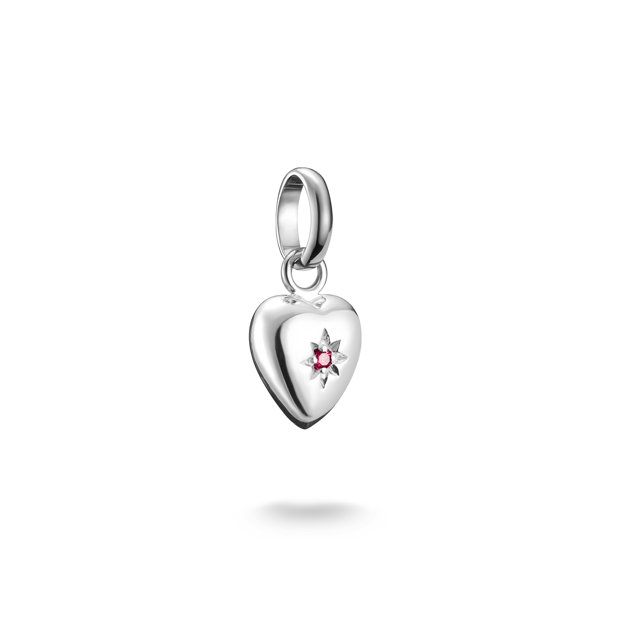 Thomas Sabo Charm-Anhänger Herz mit Stern, 925 Silber, Lab Grown Rubin, 15,5x9mm