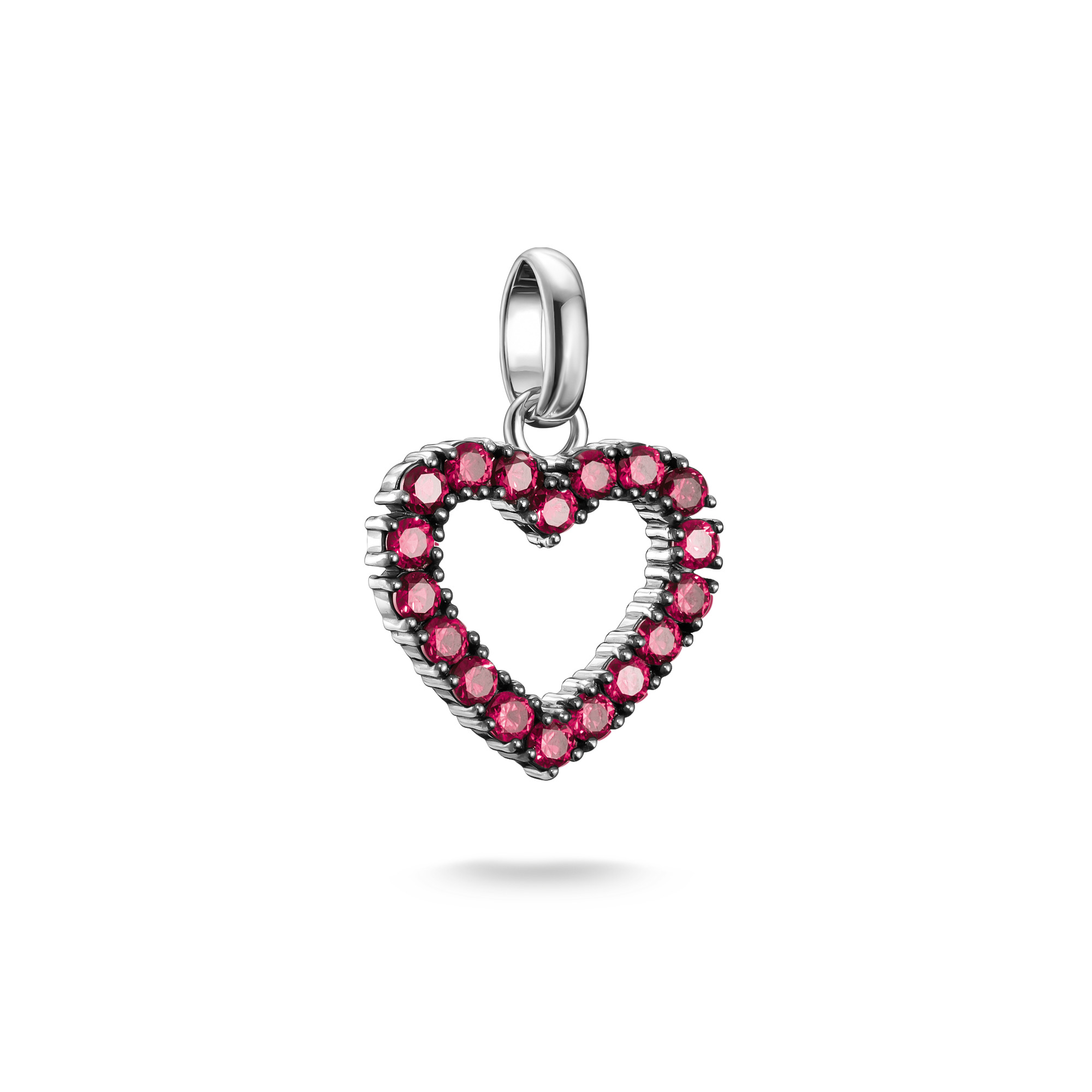 Thomas Sabo Charm Anhänger Herz, 925 Silber, Lab Grown Rubin, 20x15mm, Rot & Silber