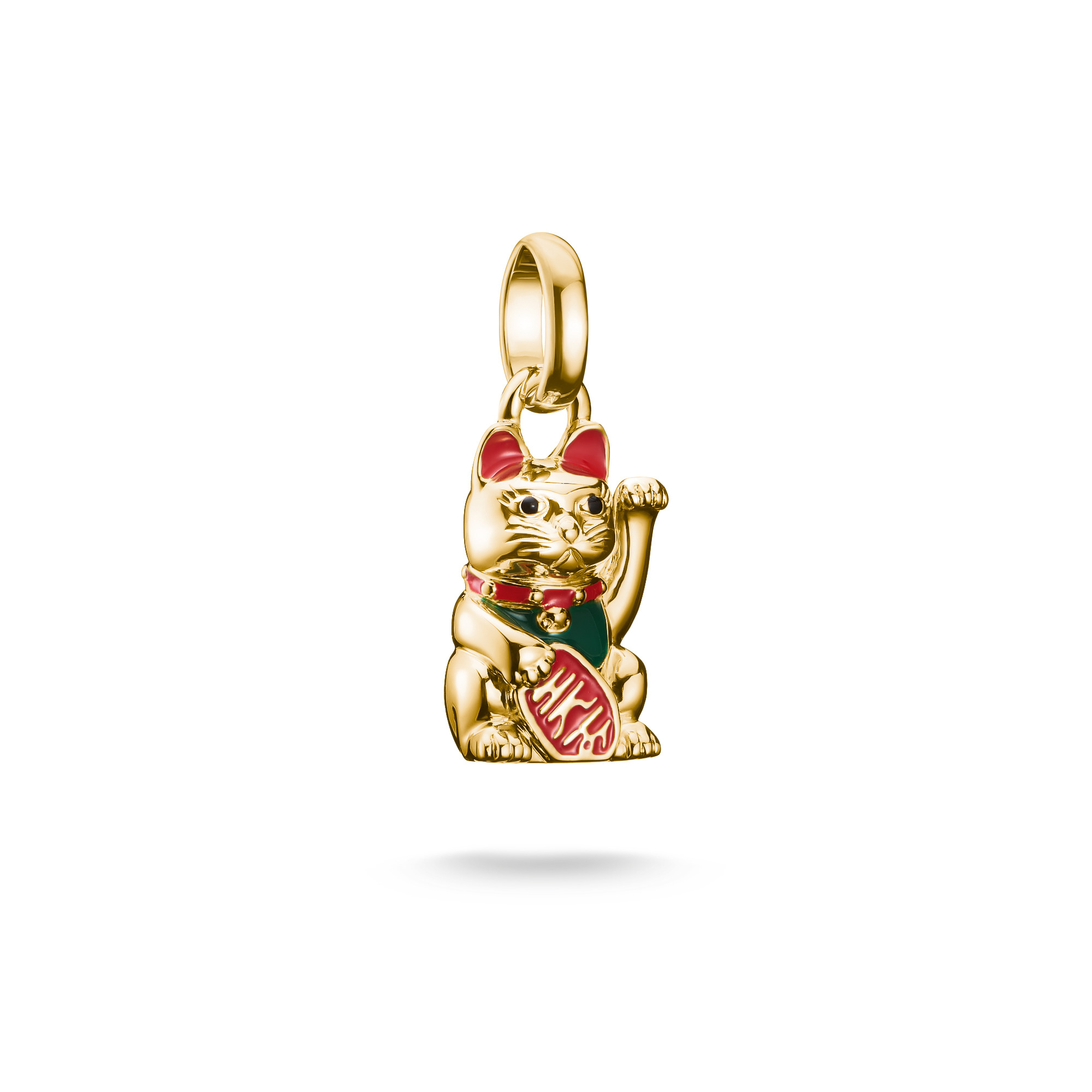 Thomas Sabo Winkekatze Charm-Anhänger, 925 vergoldetes Silber, 20,5x8,5mm, bunt