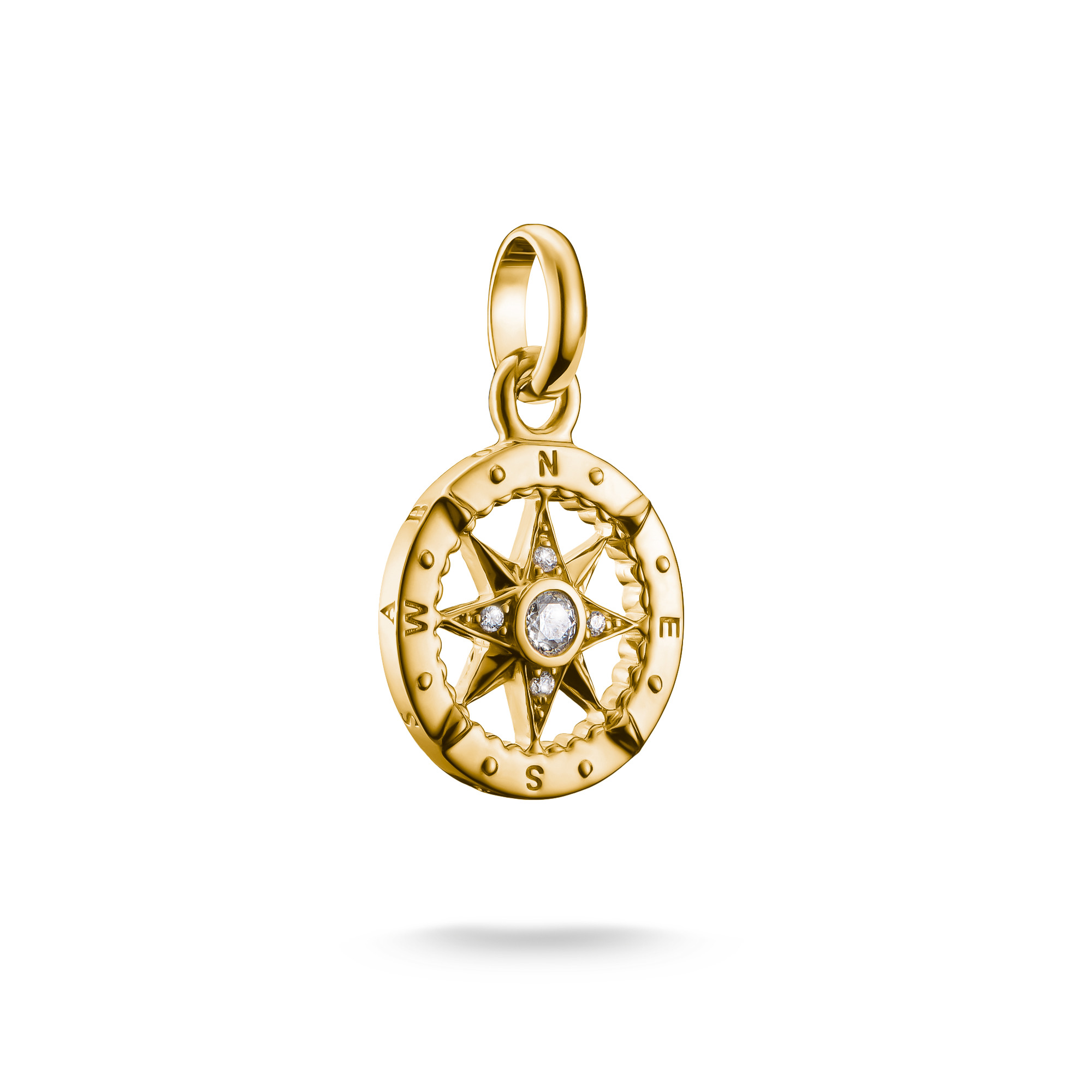 Thomas Sabo Charm-Anhänger Kompass aus 925 Silber vergoldet mit Zirkonia für Damen, Herren und Kinder