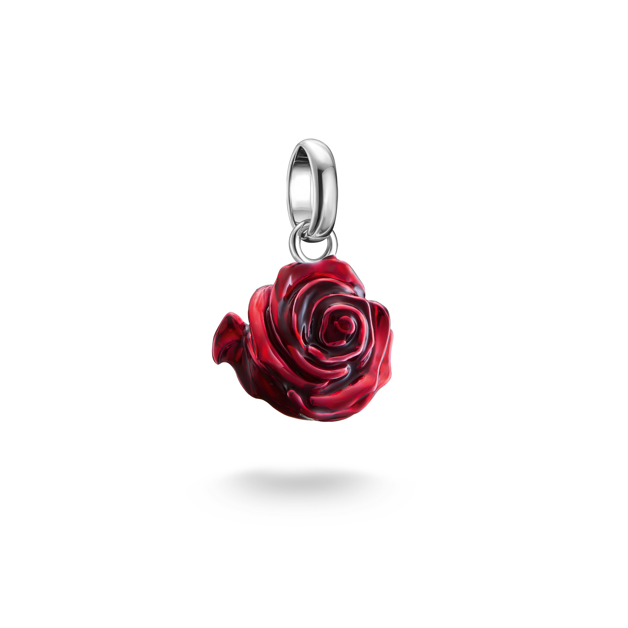 Thomas Sabo Charm-Anhänger Rosenblüte, 925 Silber, rot/silber, 18x11mm