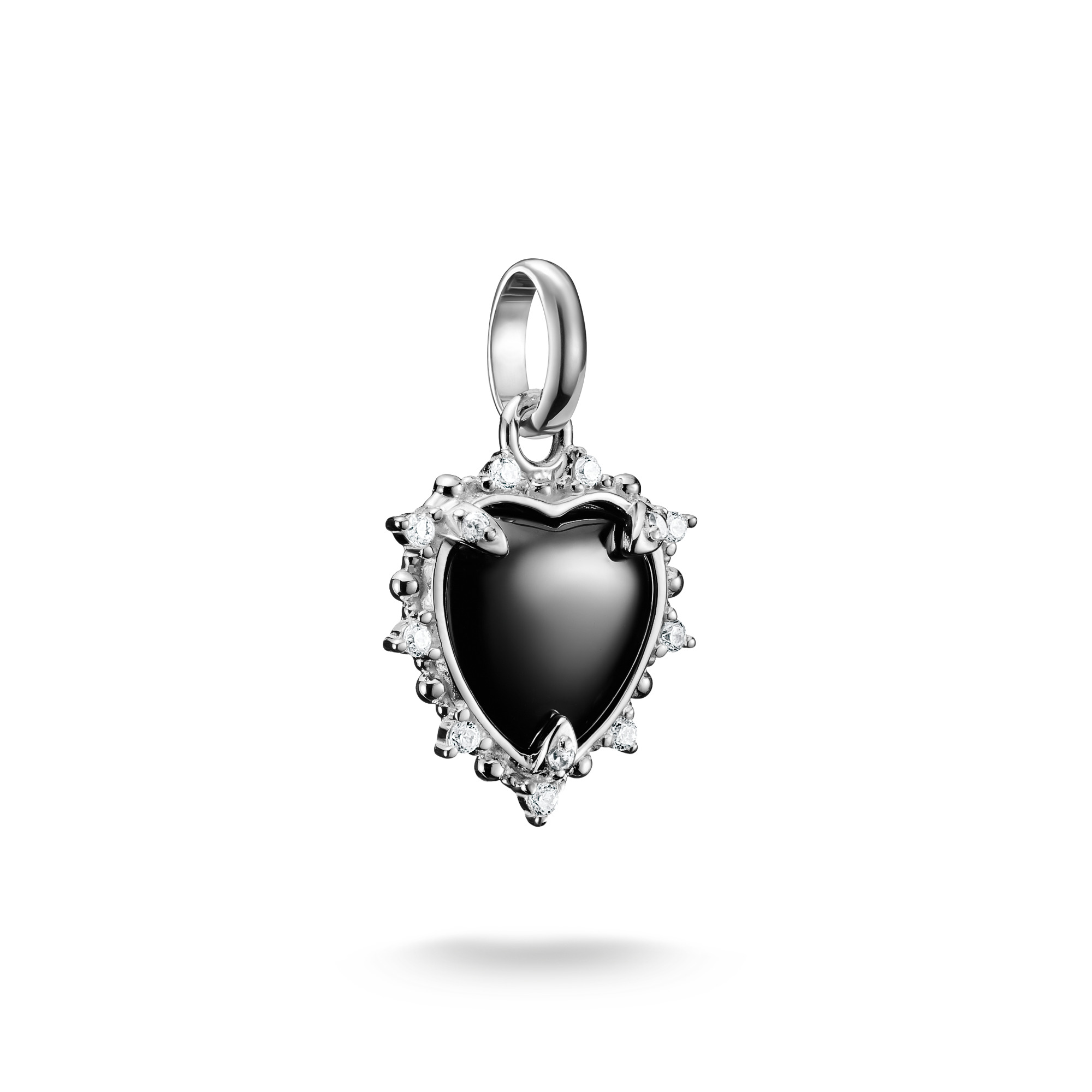 Thomas Sabo Charm-Anhänger Vintage-Herz, 925 Silber, Zirkonia, schwarz 20x13,5mm