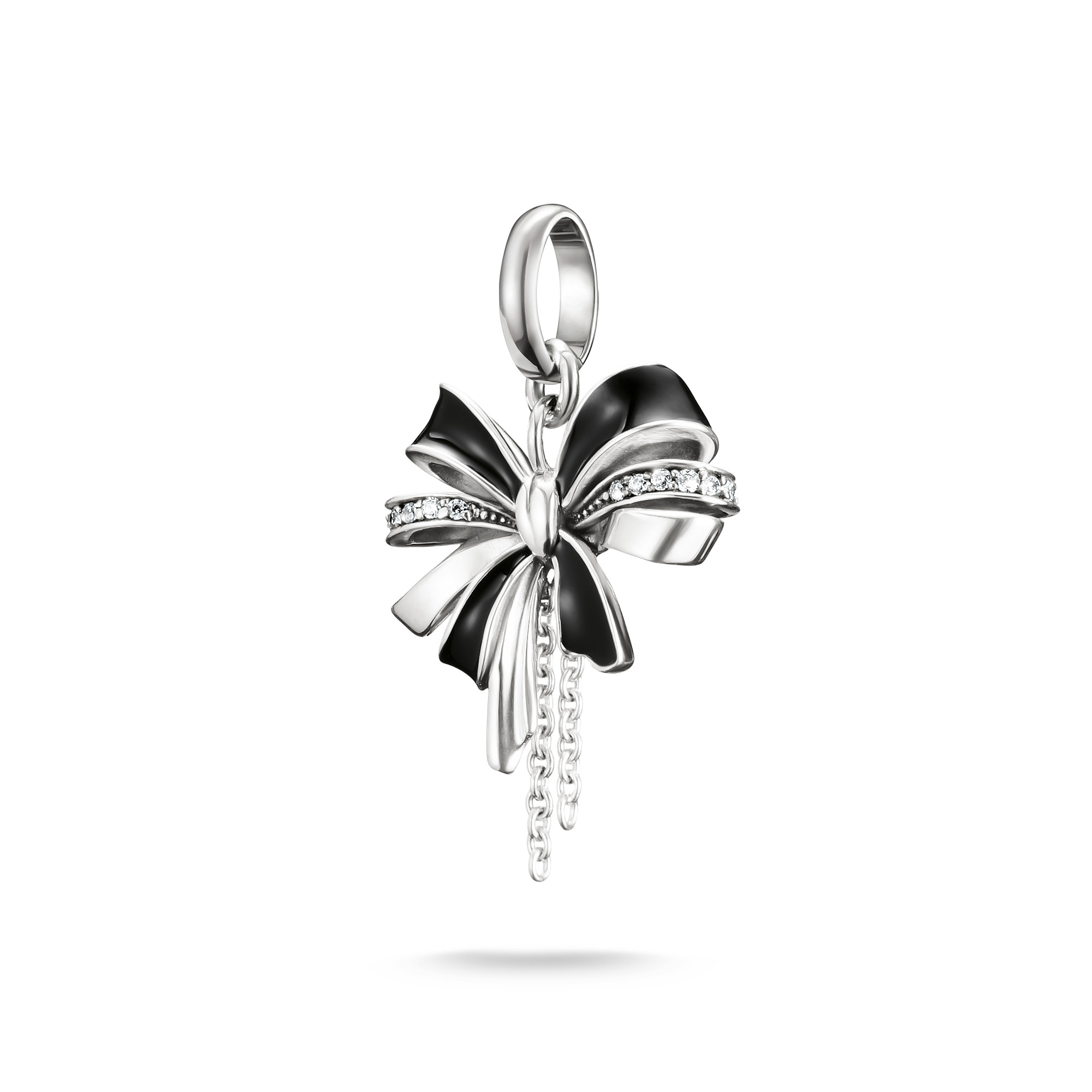 Thomas Sabo Charm Anhänger Schleife 925 Silber, Zirkonia, schwarz, 33x15mm