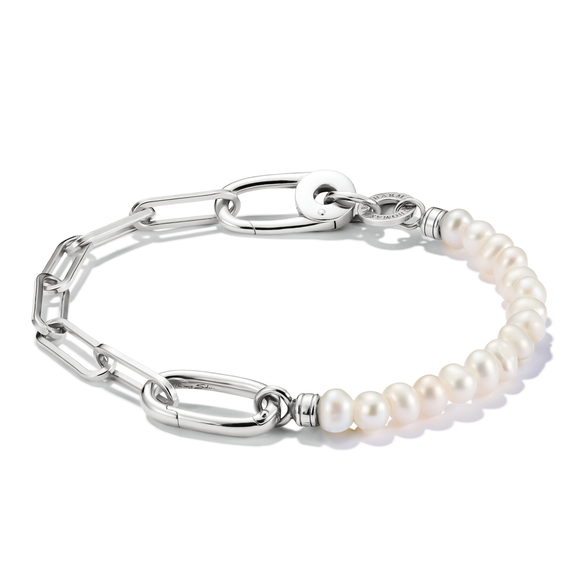 Thomas Sabo Charm-Armband Paperclip & Perlen 925 Silber, 17cm, Unisex