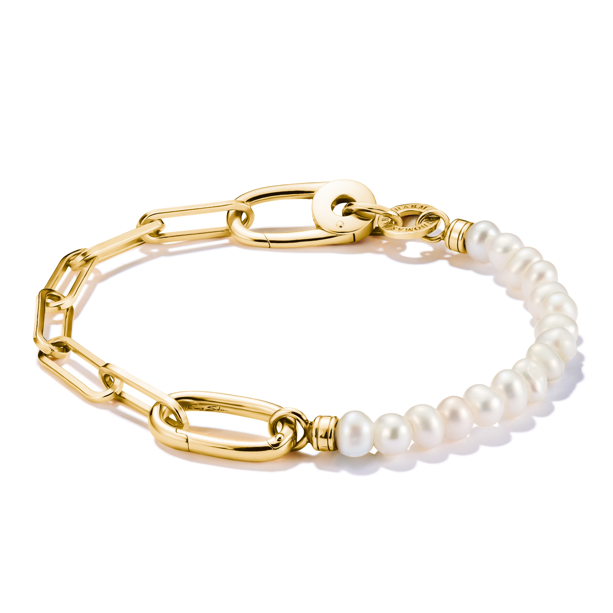Thomas Sabo Charm-Armband gold vergoldet, 17cm, Süßwasserperlen, 925 Silber
