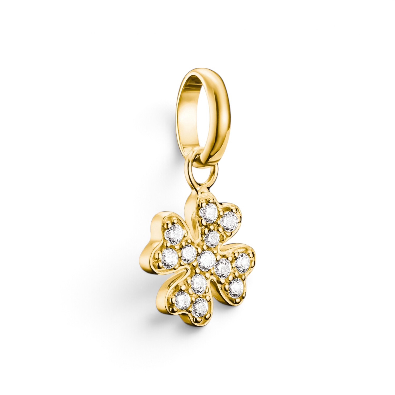 Thomas Sabo Charm Anhänger Kleeblatt – 18k vergoldet, Zirkonia, goldfarben für Damen