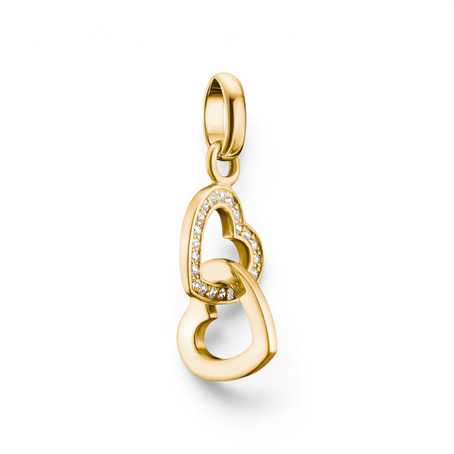 Thomas Sabo Charm Zwei Herzen – 18k vergoldet, weißer Zirkonia, goldfarbener Anhänger Damen