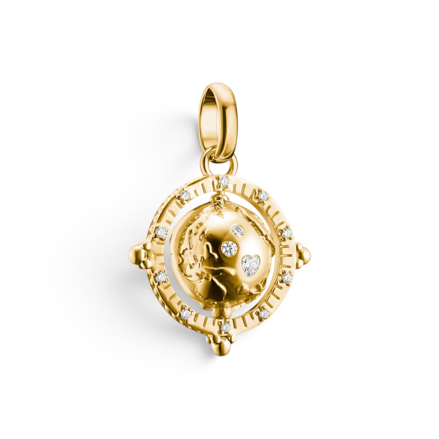 Thomas Sabo Charm Anhänger Erdkugel – 18k vergoldet mit weißem Zirkonia, goldfarben, Damen
