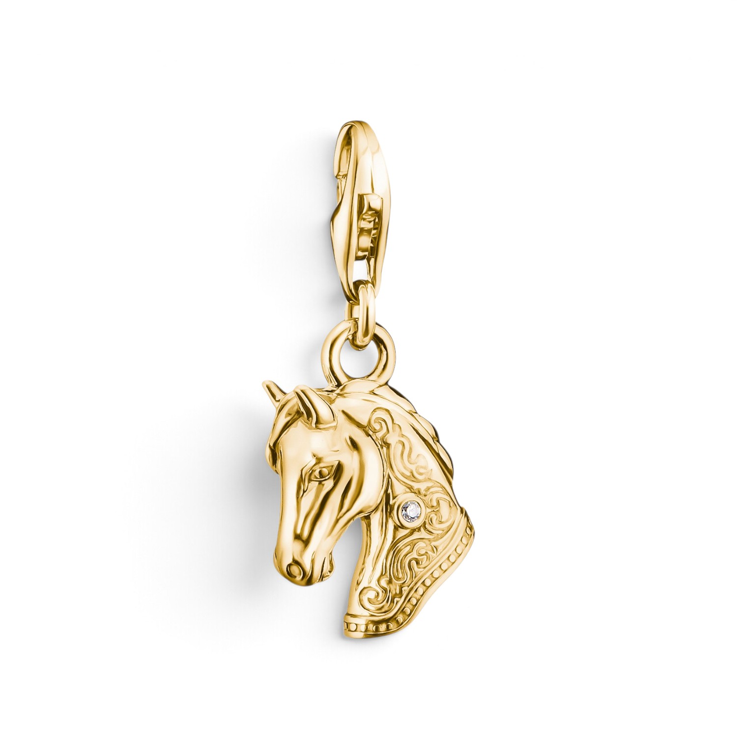 Thomas Sabo Charm Anhänger Pferdekopf – 18k vergoldet, weiße Zirkonia, goldfarben für Damen