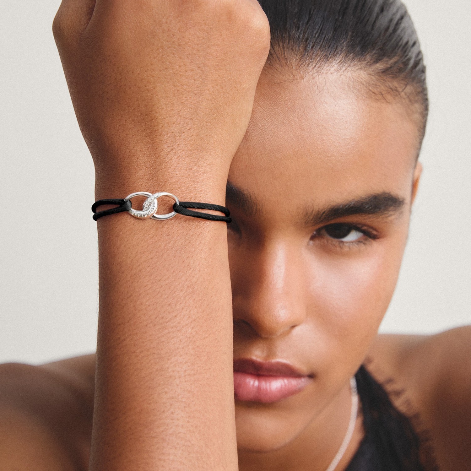 Thomas Sabo Textilarmband Together schwarz – 925 Silber mit Zirkonia, Damen, 14–24 cm