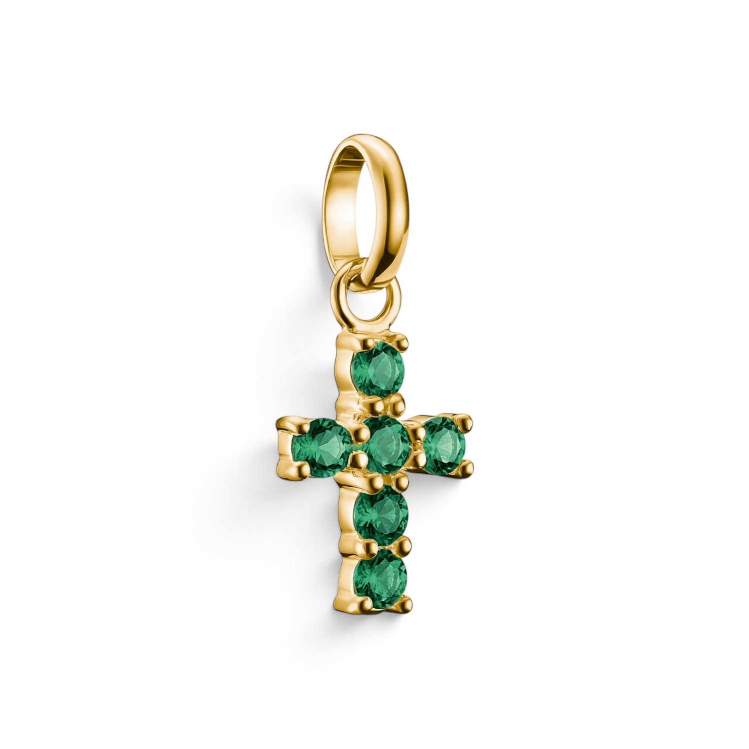 Thomas Sabo Charm Anhänger Kreuz Grün – 18k vergoldet, Nanokristall, goldfarben, 9x20 mm