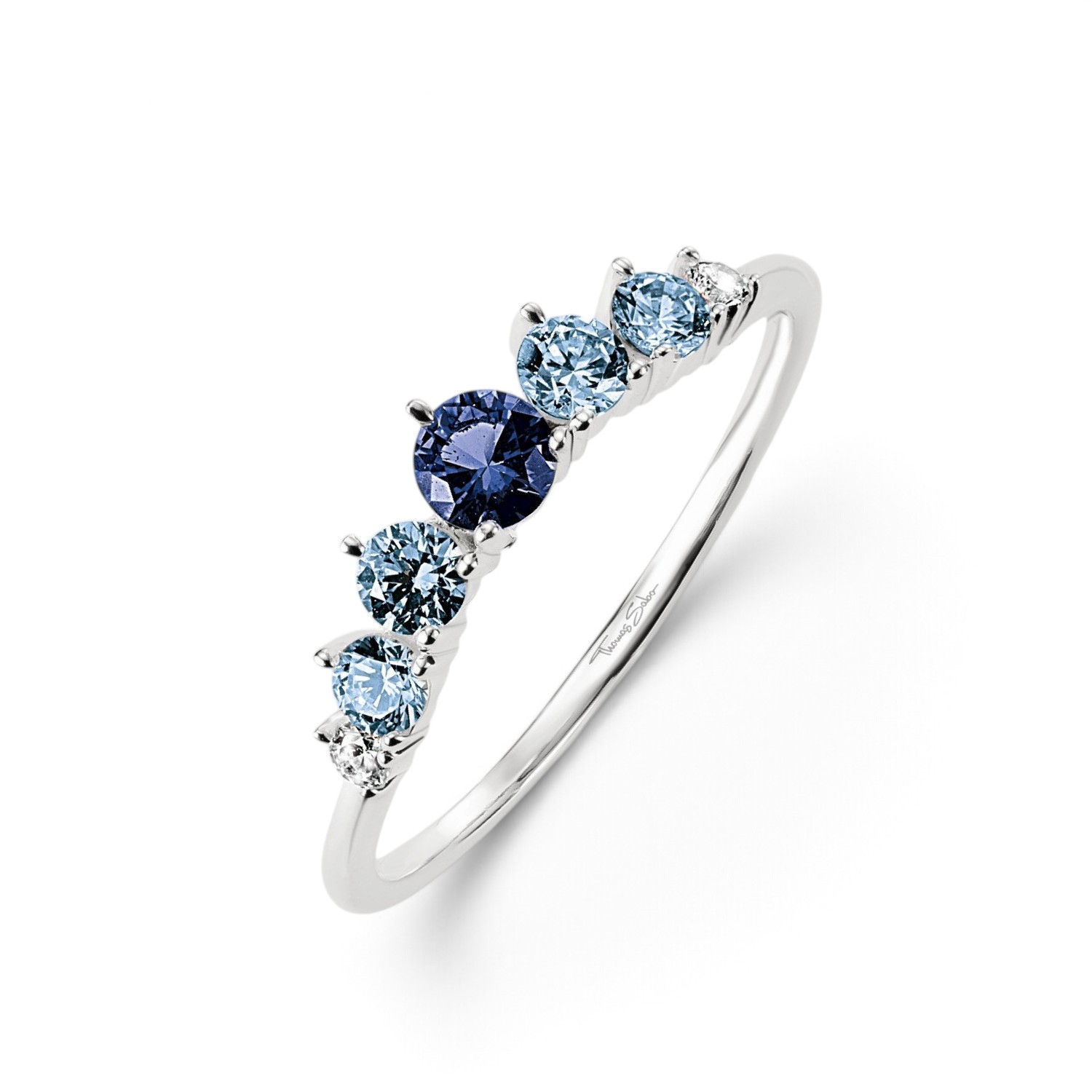 Thomas Sabo Damen-Ring 925 Sterling Silber mit blauen Zirkonia-Steinen, Größe 52