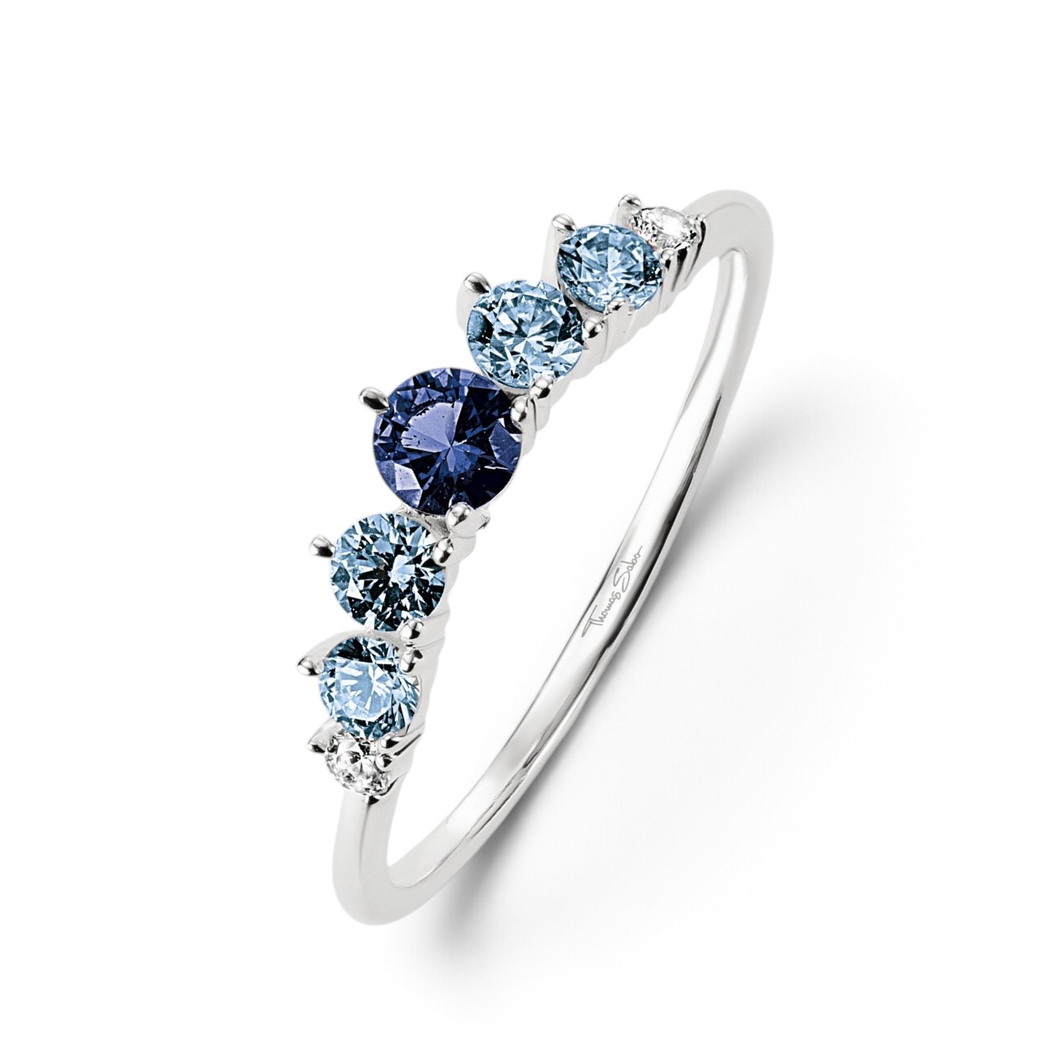 Thomas Sabo Damenring 925 Silber mit blauen Zirkonia-Steinen, Ringgröße 54