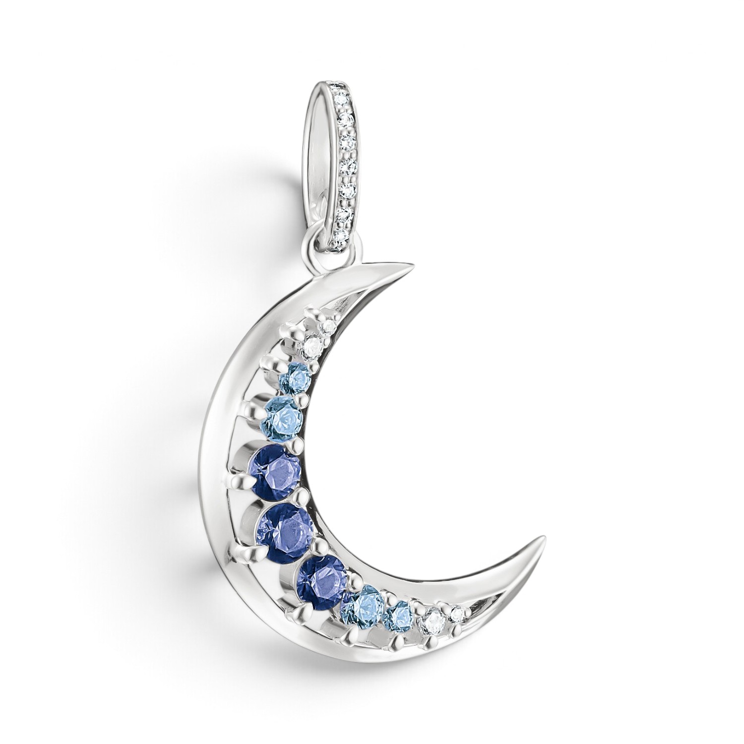 Thomas Sabo Anhänger Mond – 925 Silber mit Zirkonia, silberfarben/blau, 15,4x28,2 mm