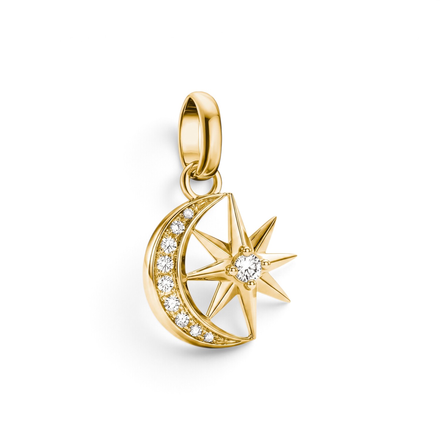 Thomas Sabo Charm Mond und Stern – 18k vergoldet, Zirkonia, goldfarben für Damen