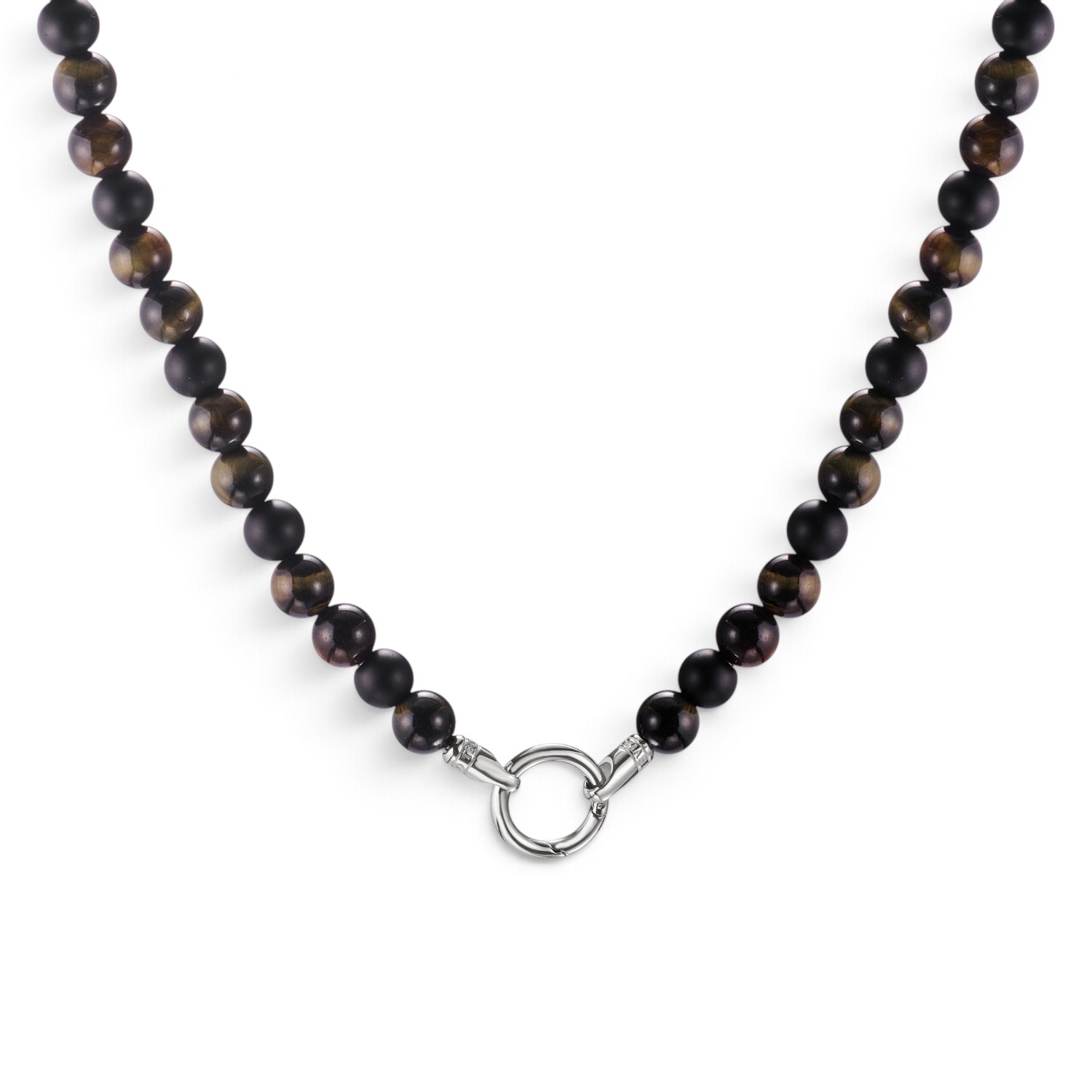 Thomas Sabo Herren-Kette mit Obsidian und Tigerauge, Edelstahl, 8 mm Beads, 60 cm