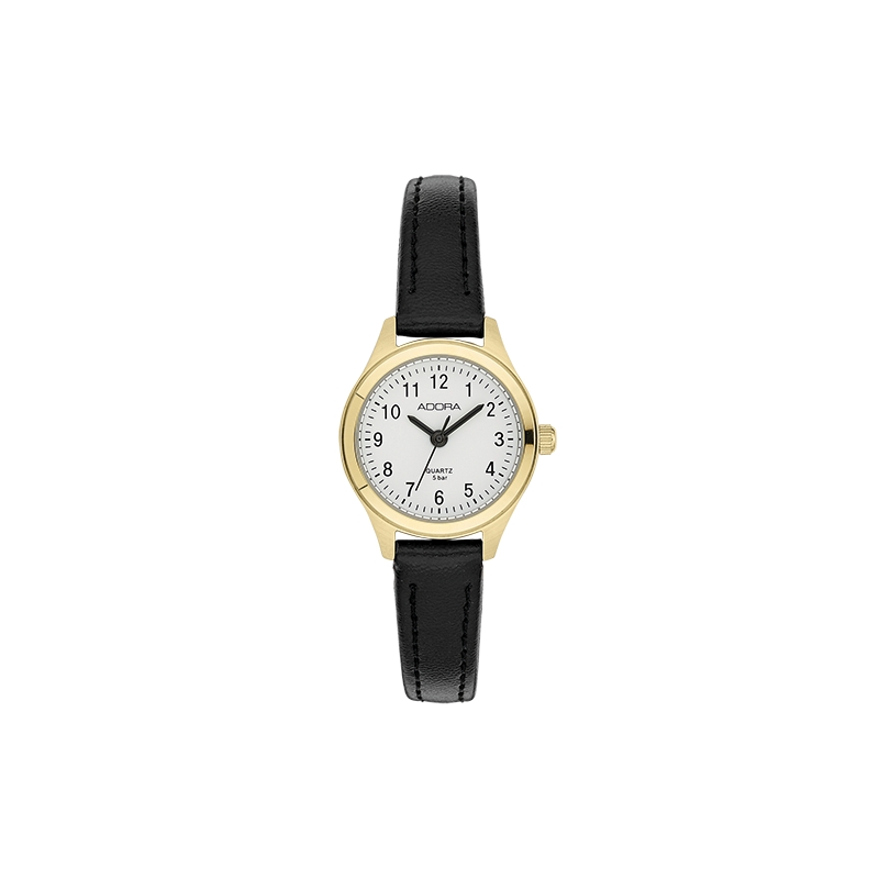 Schmidt Damen Armbanduhr Gold/Weiß/Schwarz Leder, 23mm Edelstahl, Wasserdicht 5 Bar
