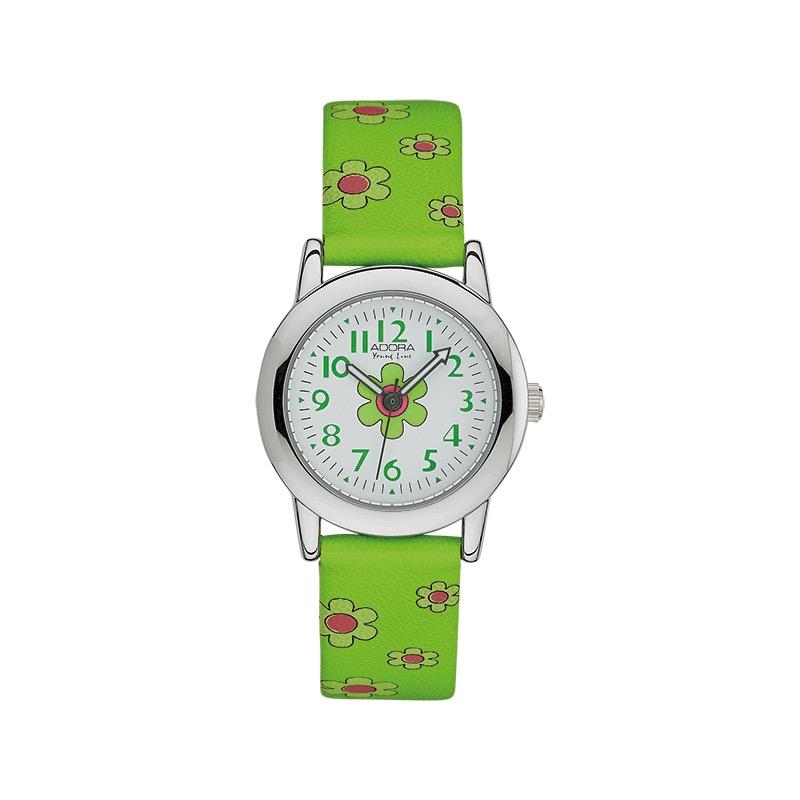 Schmidt Kinderuhr Blume, grün-silber, Kunststoffarmband, Quarz-Analog, 3 Bar