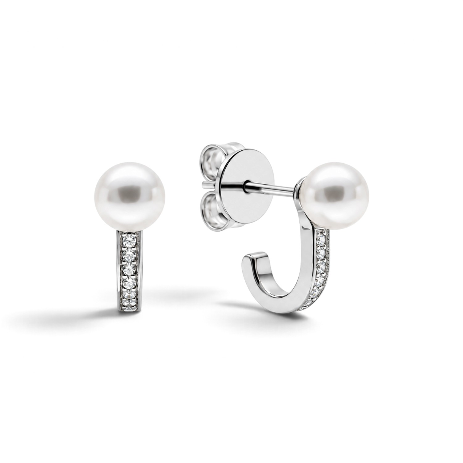 JETTE Ohrstecker PEARL – 925 Silber mit Zirkonia, silberfarben/weiß, 14x5,1 mm, Damen