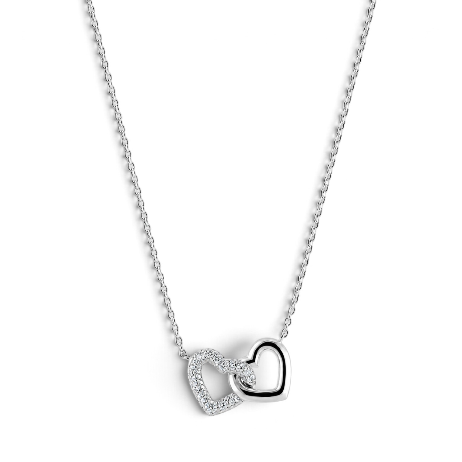 JETTE Kette GLAM HEART – Damen Halskette 925 Silber mit Zirkonia, silberfarben, 45–48 cm