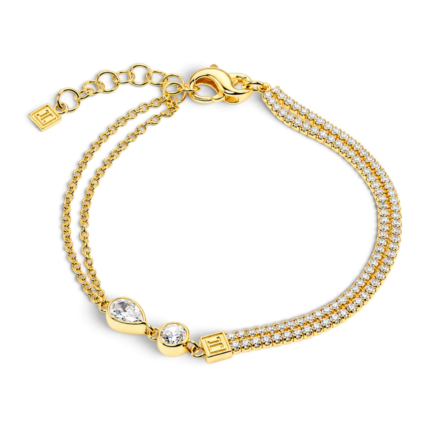 JETTE Armband CASCADE Damen – 925 Silber gelbgoldfarben vergoldet mit Zirkonia, 17–20 cm
