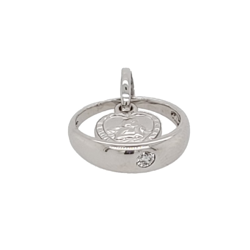 Schmidt Taufring Anhänger mit Schutzengel für Kinder, 925 Silber, Zirkonia, Ø 11mm