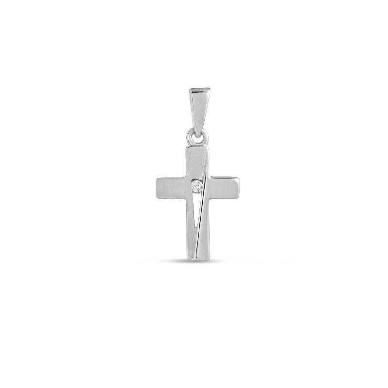 Schmidt Kreuzanhänger Silber 925 mit Zirkonia für Damen und Kinder, Ø 15mm