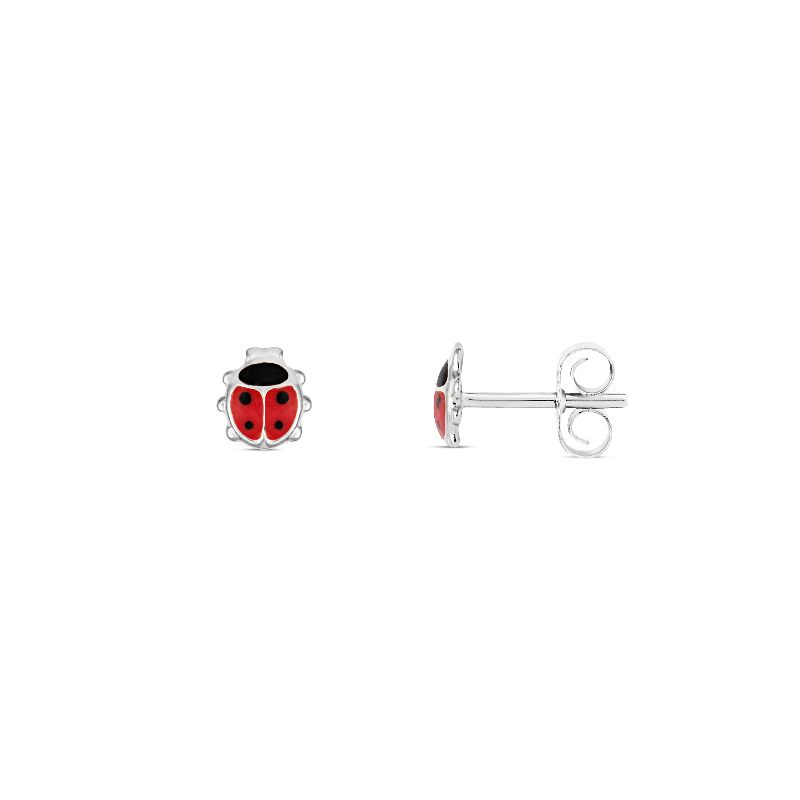 Schmidt Kinderohrstecker 925 Silber, Ø 4mm, silber mit roter Akzent, für Damen und Kinder
