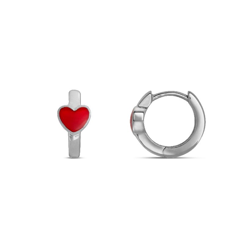 Schmidt Creole Kinder Ohrschmuck, 925 Silber, 11mm, rotes Herz, silber & rot