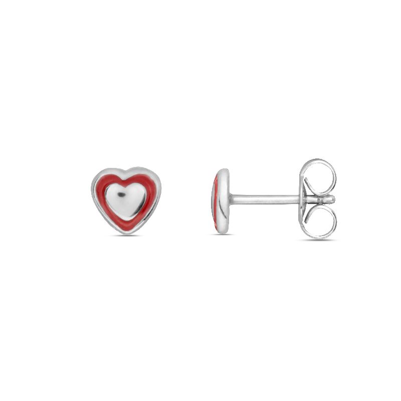 Schmidt Ohrstecker Herz in Silber 925, Ø 4mm, Rot & Silber für Damen und Kinder