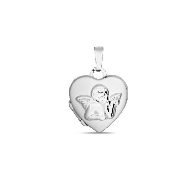 Schmidt Medaillon Schutzengel Herz Anhänger, 925 Silber, 21*14,5mm, für Kinder
