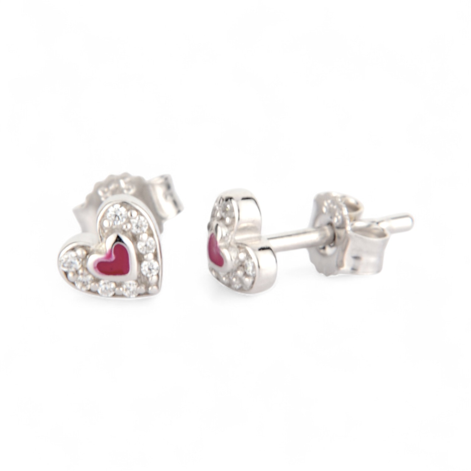 Schmidt Kinderohrstecker Herz 925 Silber, Zirkonia, rot & silberfarben, 5.2x5.5mm