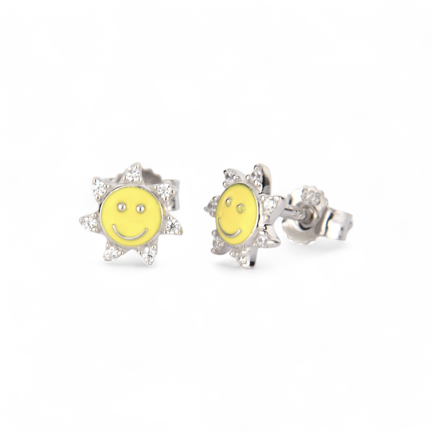 Schmidt Kinderohrstecker Sonne 925 Silber, Zirkonia, 7,2mm, gelb & silberfarben