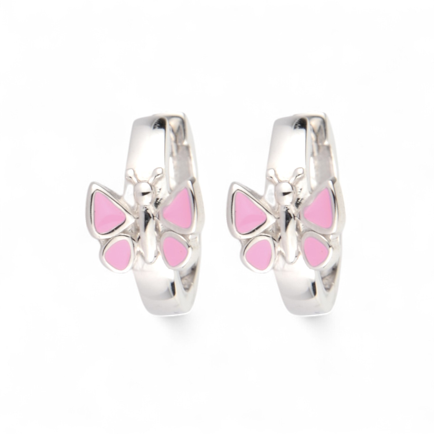 Schmidt Kindercreole Schmetterling Ohrschmuck, 925 Silber, rosa & silberfarben, Ø 12mm