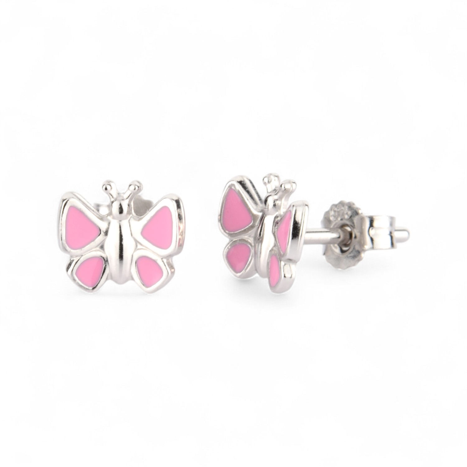 Schmidt Kinderohrstecker Schmetterling, 925 Silber, rosa & silberfarben, 6,5x7,6mm