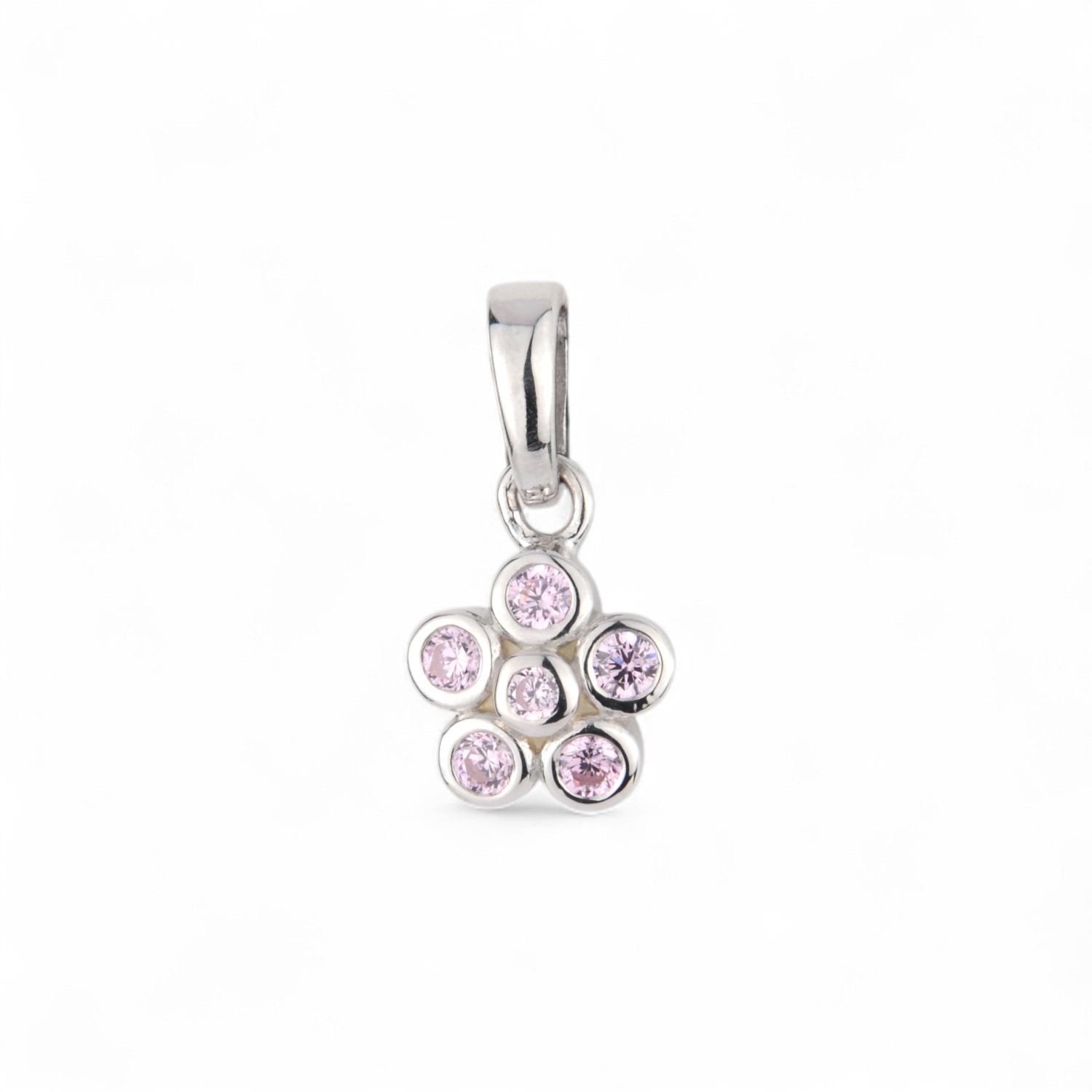 Schmidt Kinderanhänger Blume 925 Silber, Zirkonia, rosa & silberfarben, 14,3x7,5mm