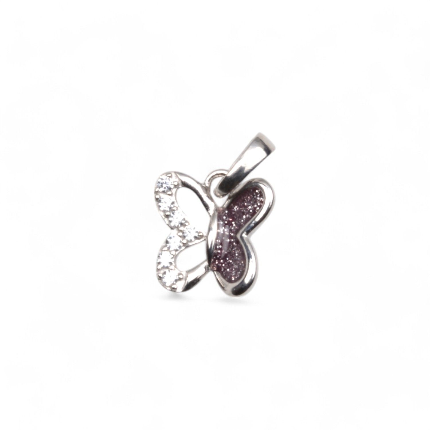 925 Silber Schmetterling Anhänger für Kinder, Zirkonia, rosa & silber, 9,5*9,8mm