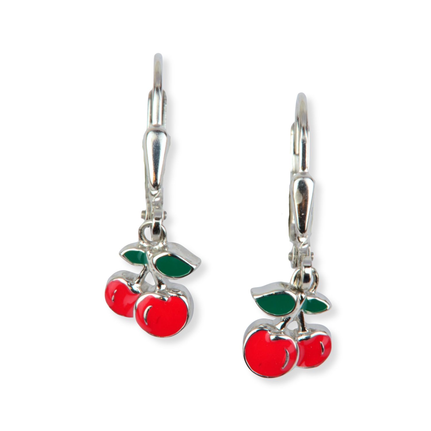 925 Silber Kinder Ohrhänger Kirschen, 7mm, rot-grün auf silber