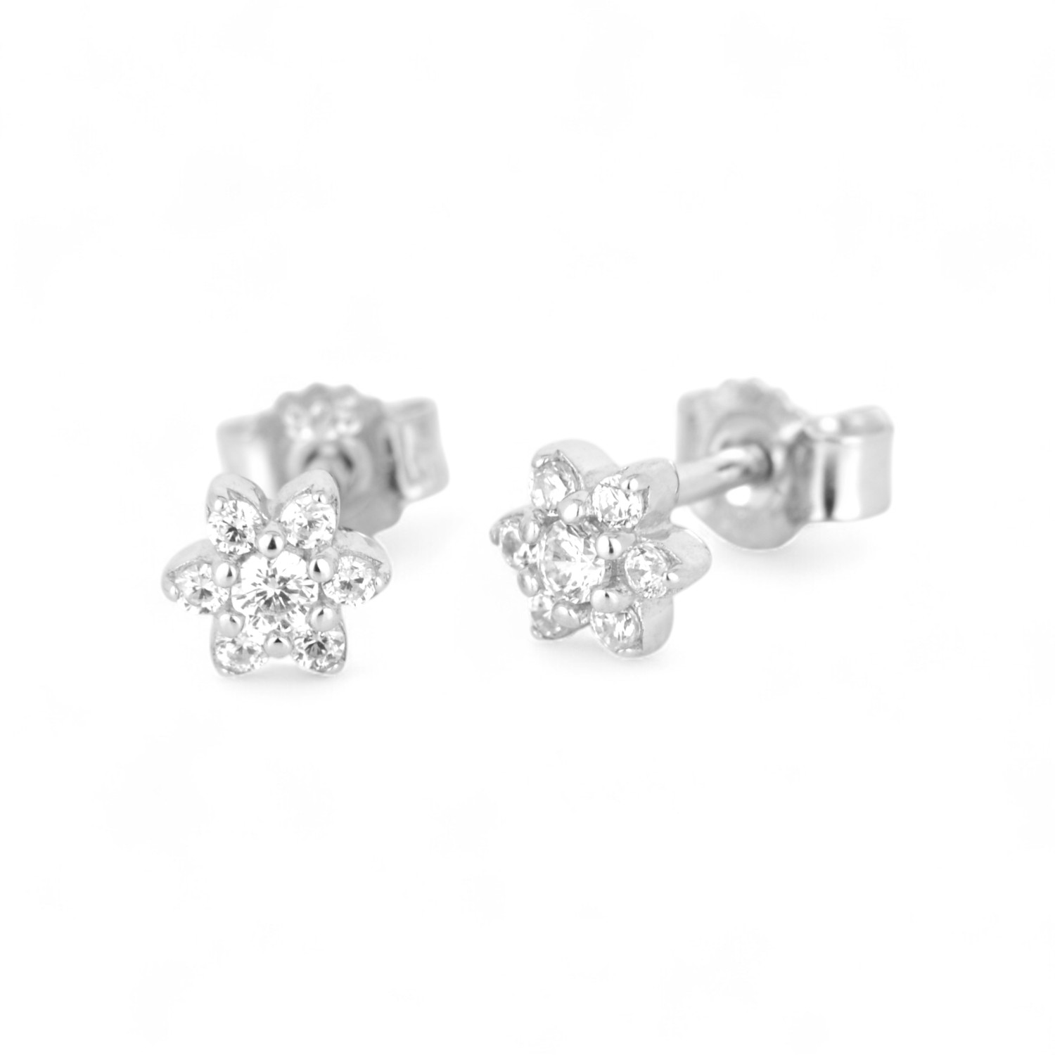 Schmidt Ohrstecker Blume für Damen, 925 Silber mit Zirkonia, 4,8mm, silberfarben