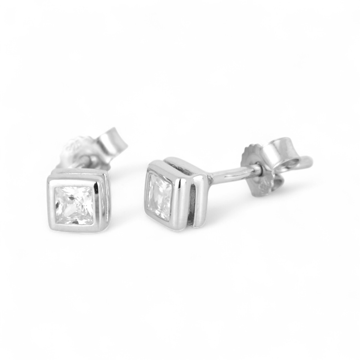 Schmidt Ohrstecker Damen 925 Silber, Quadratisch mit Zirkonia, 4,6mm - Silberfarben