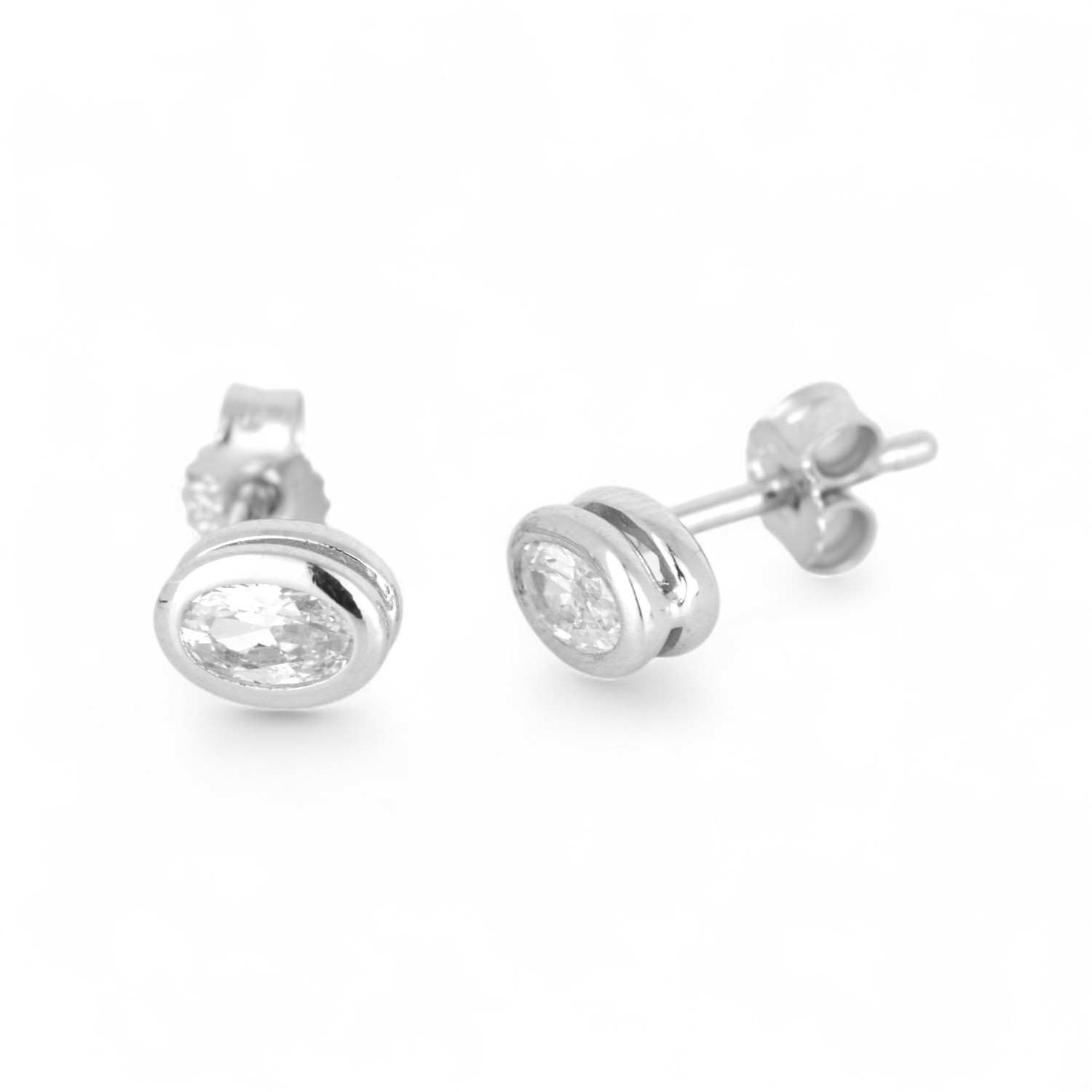 Schmidt Ohrstecker oval, 925 Silber mit Zirkonia, 6.6x4.7mm, silberfarben für Damen