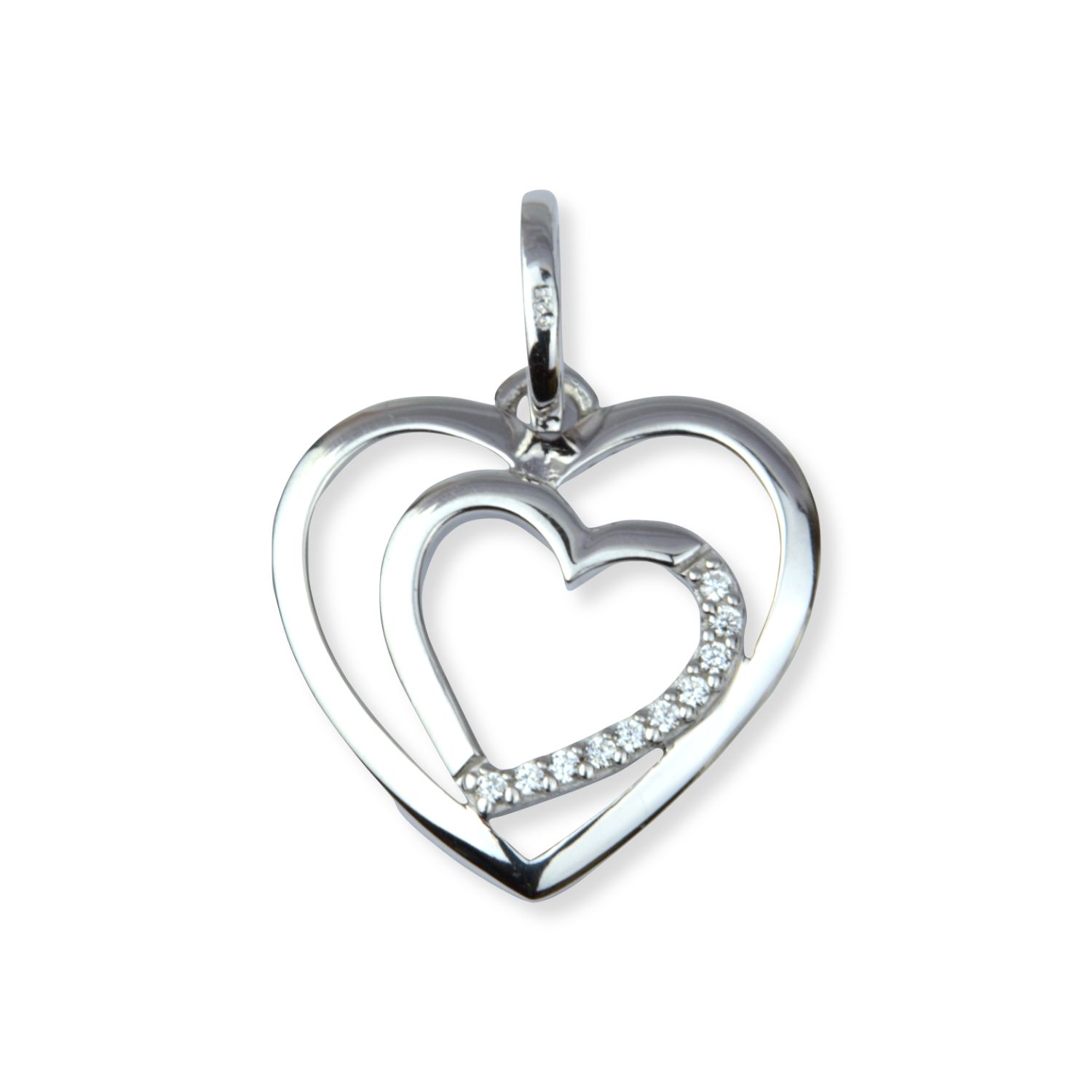 Schmidt Herz in Herz Anhänger 925 Silber mit Zirkonia für Damen, 17,5mm