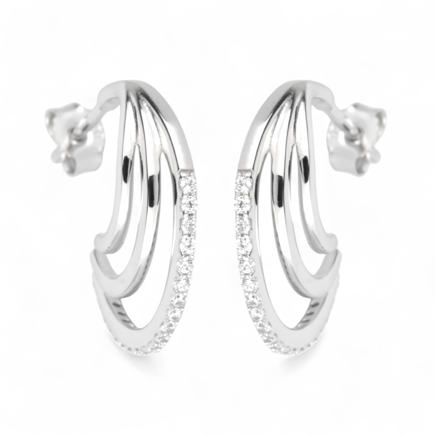 Schmidt Creole Ohrstecker für Damen, 925 Silber, Zirkonia, 19,4x3,8mm, silberfarben
