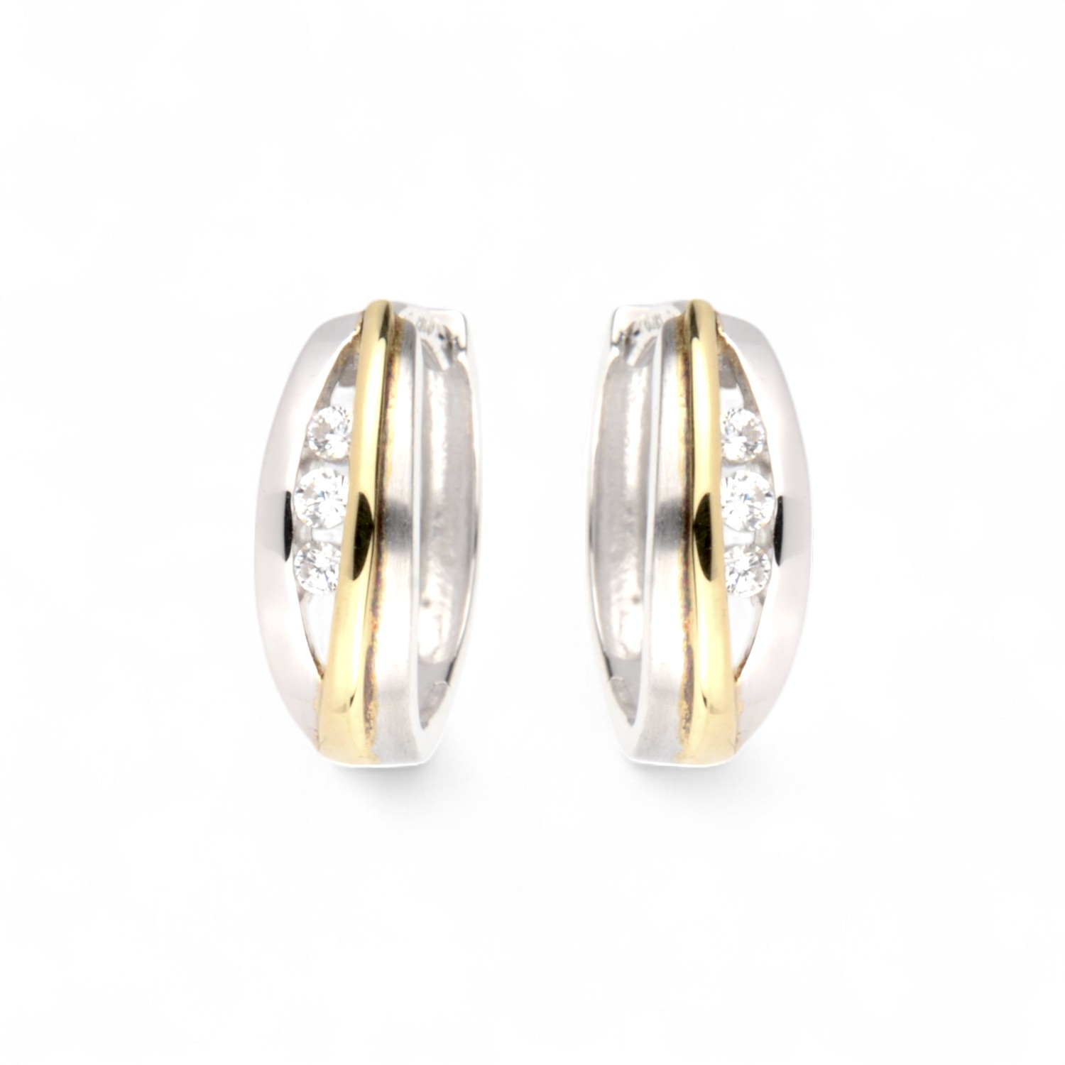 Schmidt Creole 2-farbig Silber 925 & Gold Zirkonia Damen Ohrschmuck 13,3x4,7mm