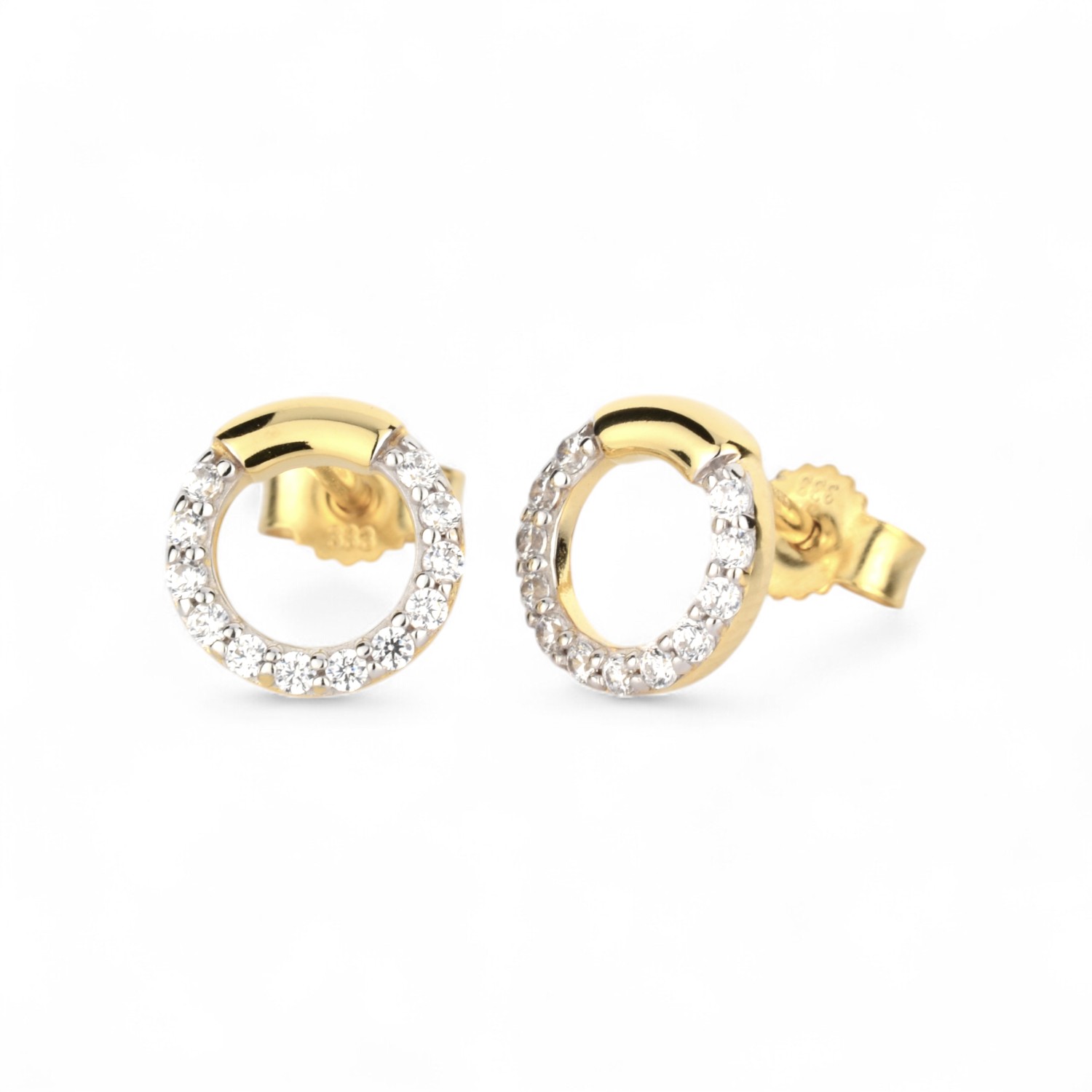 Schmidt Ohrstecker Damen, 333 Gold & Zirkonia, rund gold-silber Ø 8,7mm