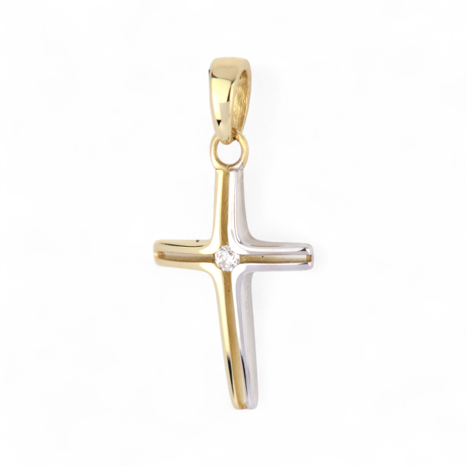 Schmidt Kreuzanhänger für Damen, 333 Gold & Weißgold, Zirkonia, 23,3x11,3mm, zweifarbig