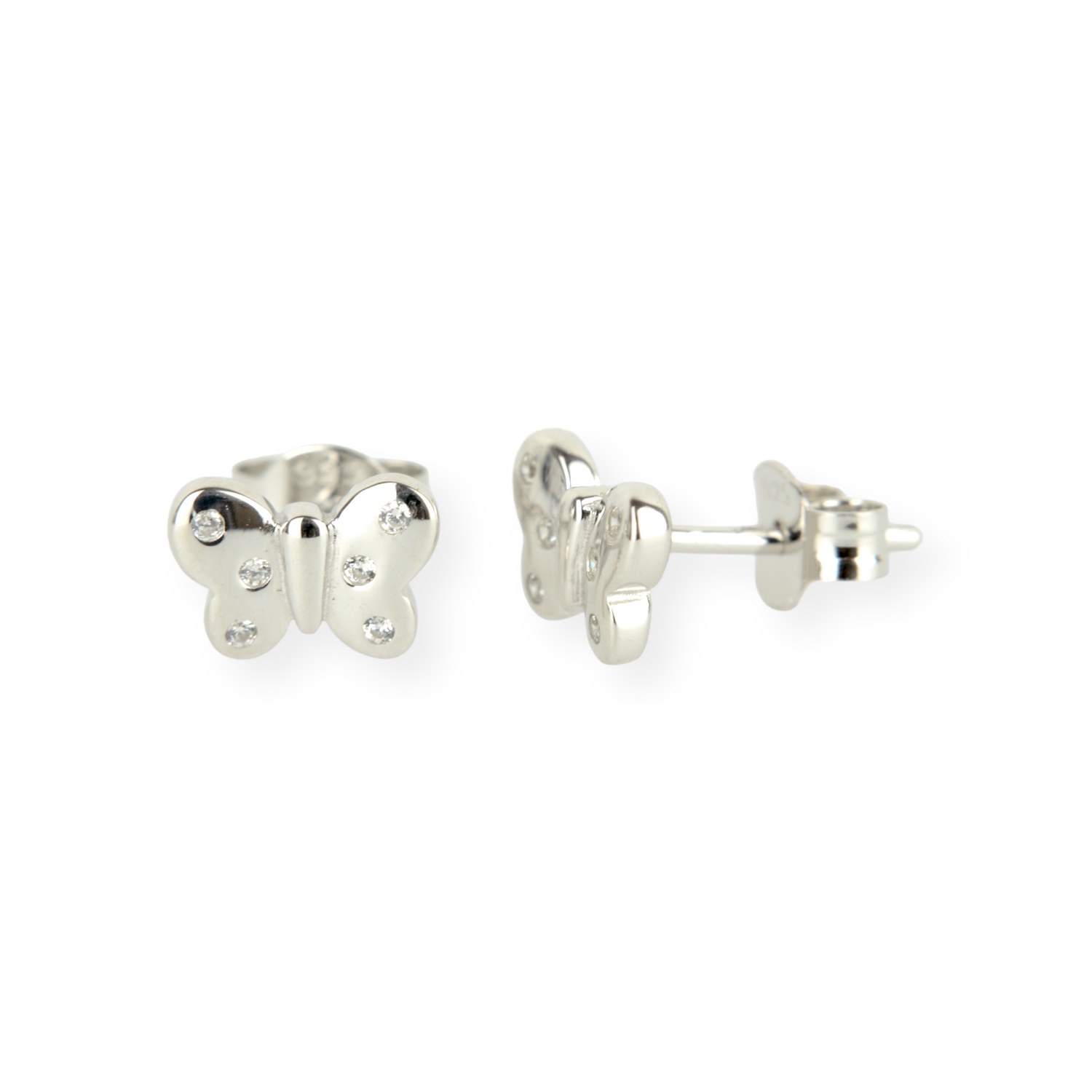 Schmidt Schmetterlings Ohrstecker für Kinder, 925 Silber mit Zirkonia, 6,5mm, silberfarben