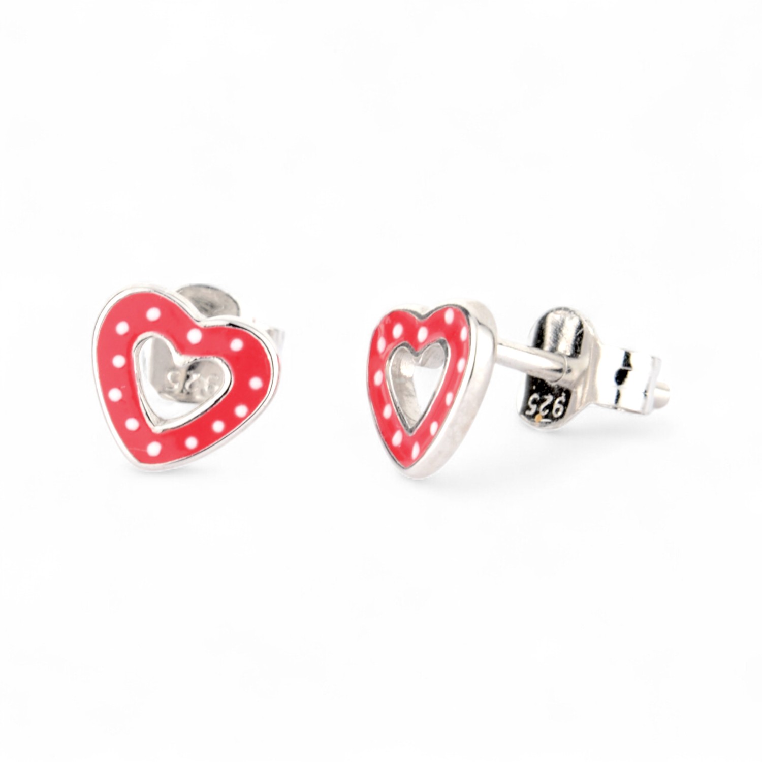 Schmidt Kinderohrstecker Herz in Silber 925 mit roten Details, Ohrschmuck für Kinder