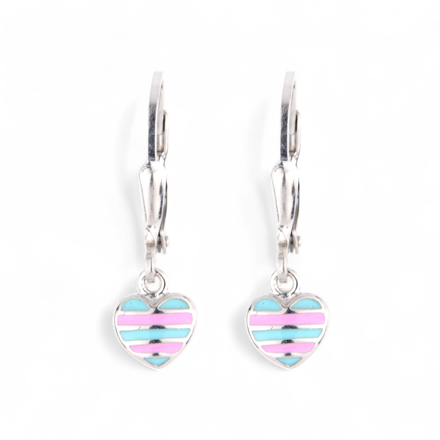 Schmidt Kinderohrhänger Herz 925 Silber, blau & rosa, 23,5x6,5mm