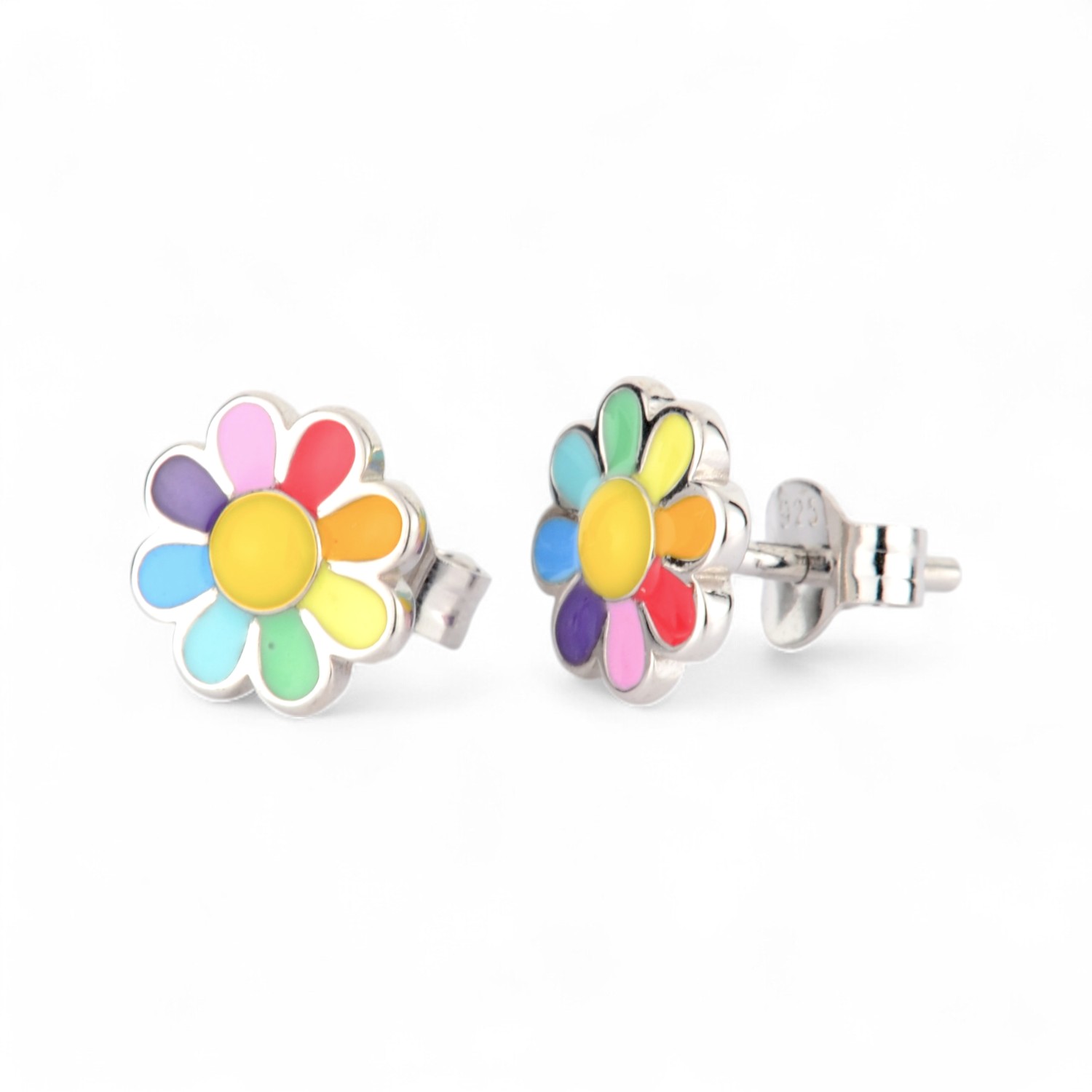 Schmidt Kinderohrstecker Blume 925 Silber, 8,7mm, silberfarben & bunt